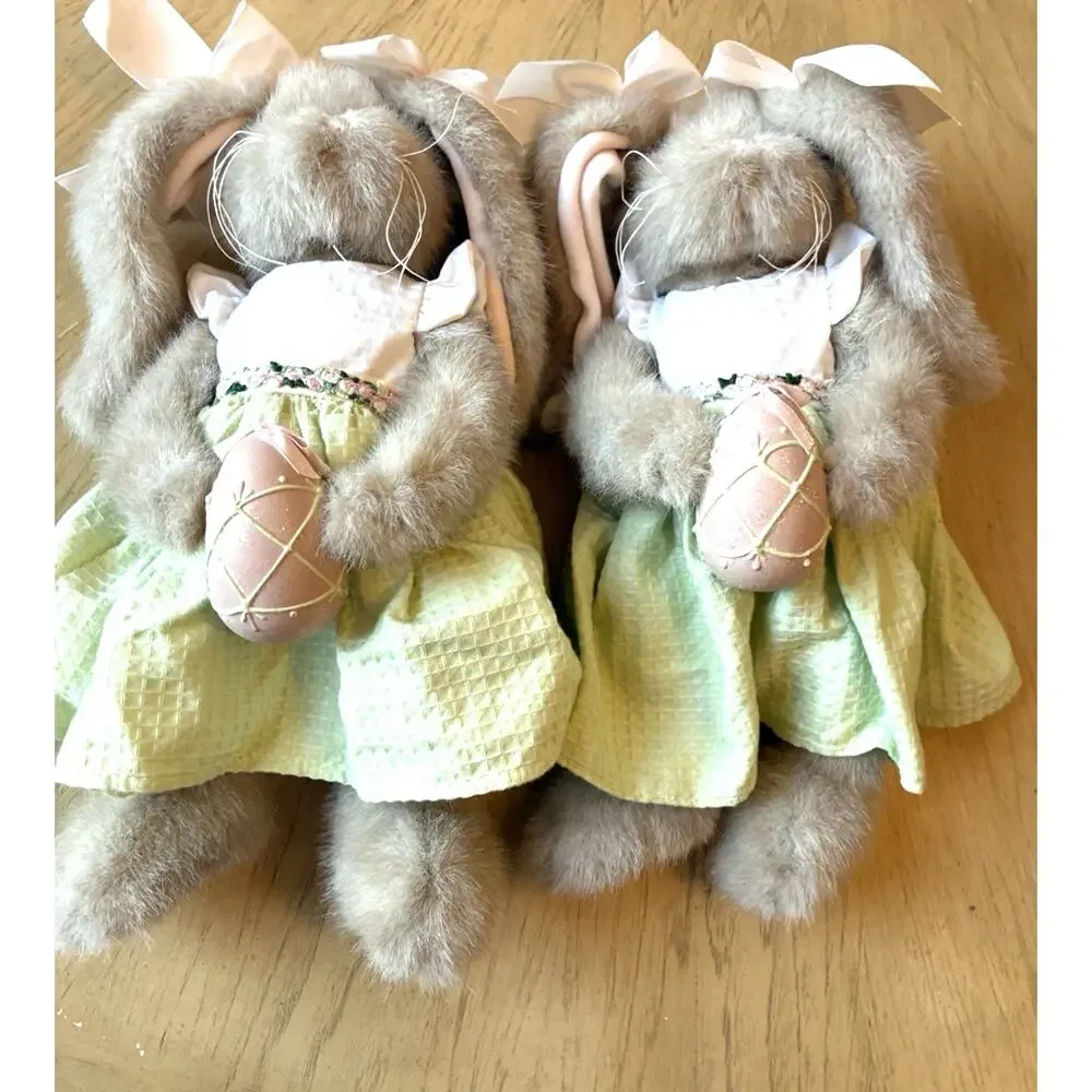 Vtg Bearington Collection Meg Egg Easter Bunny Rabbits Plush Twin Sister Lot 2
